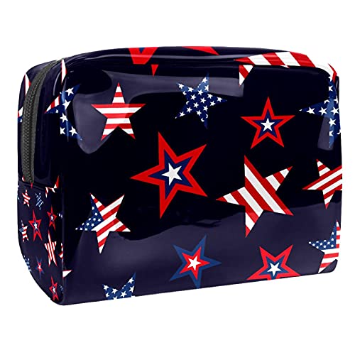 Trousse de maquillage femme vanity imprimé USA bleu rouge étoiles rayures multicolore