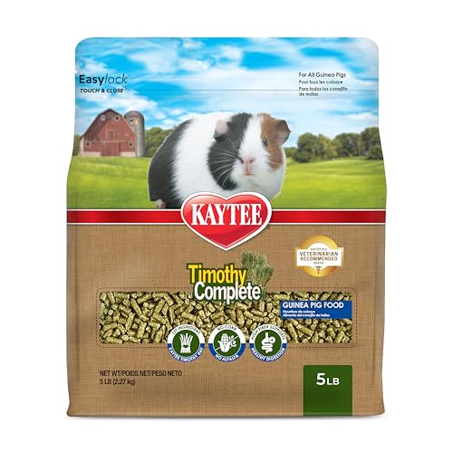 Kaytee Timothy Complete Guinea Pig Food, Made with Timothy Hay, High in Fiber, Supports Dental Health and Digestion, Long-lasting Vitamin C, 5 pounds