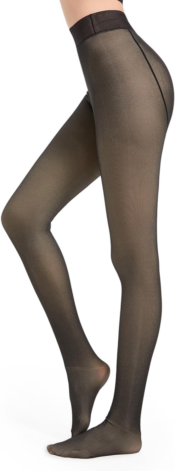 SAFSOU Fleece Lined Tights For Women Sheer Fake Translucent Winter Thermal Pantyhose Opaque Warm Thick High Waist Leggings