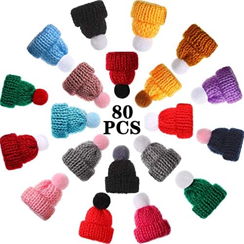 WILLBOND Christmas Mini Knitting Hats Doll Hat Art DIY Craft Knitting Decoration Christmas Tree Ornaments Assorted Color Hair Accessories, 20 Styles (80 Pieces)