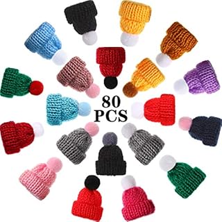 WILLBOND Christmas Mini Knitting Hats Doll Hat Art DIY Craft Knitting Decoration Christmas Tree Ornaments Assorted Color Hair Accessories, 20 Styles (80 Pieces)