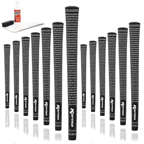 Karma Velour Jumbo Golf Grip Kit with Tape Strips, Grip Solvent, Rubber Vise Clamp, 13 Black/White Rubber Velvet Style +1/16” Oversized Replacement Golf Grips for Men by Karma - Used condition - CA$30.49