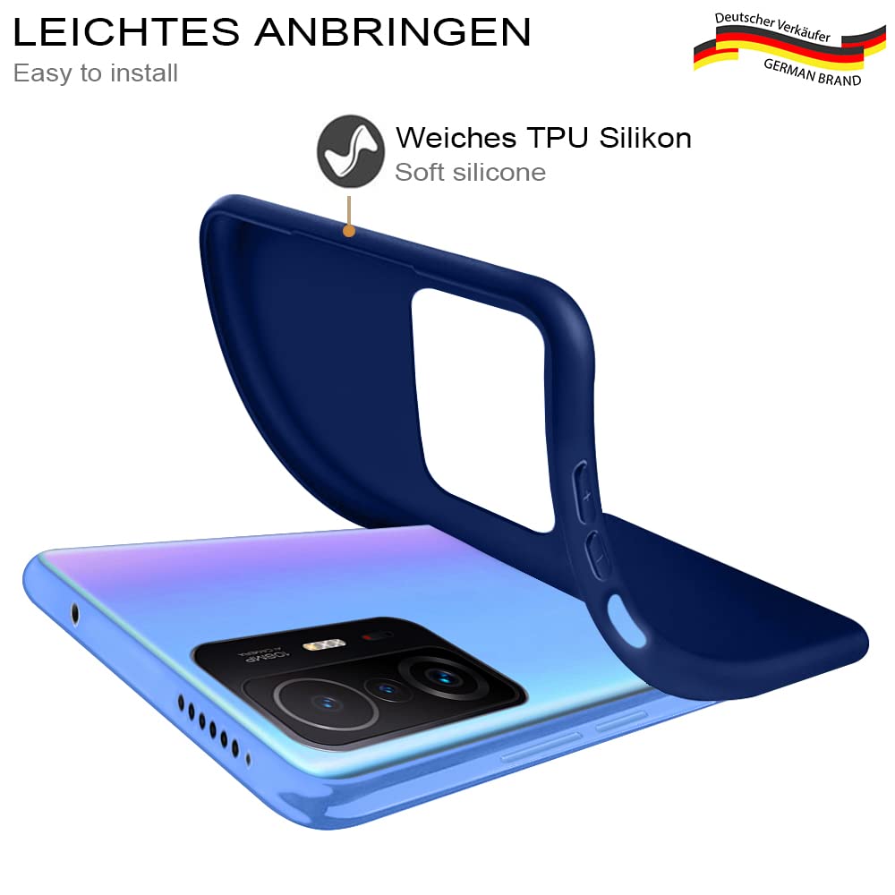 BRAND SET Cover In Silicone Morbido Per Xiaomi 11T Pro/11T Con 2 Pellicole Vetro Temperato - Custodia Antigraffio E Antiurto (Blu, Texture Lychee)