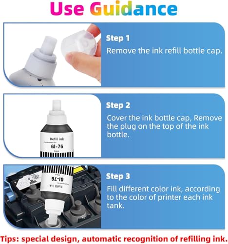 Image of KOSH GI-76 Ink Suitable Bulk Bottle Water Based Refill Ink for Canon MAXIFY GX5070,GX6070,GX7070 Printers 135ml Each Bottle (3, Black Pack of 3)