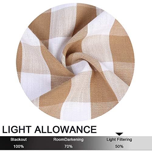 Zjdecor Taupe Buffalo Plaid Valances For Kitchen, Buffalo Checked Gingham Pom Pom Farmhouse Kitchen Curtains， Bathroom Cafe Windows Treatment Curtains, 56" X 16", Taupe/White #TOP5