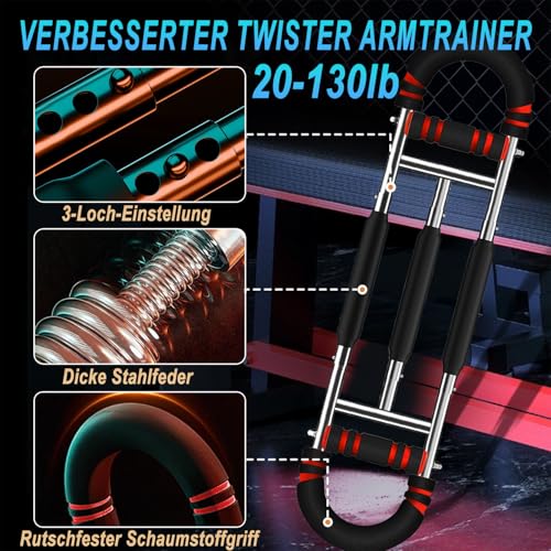 HELISAN Twister Armtrainer Upgrade 3 Federn, 10-60kg/20-130lb Verstellbares Brusttrainer Männer, Brust Trainingsgerät, Tragbarer Brusttrainer, Schulter & Unterarmmuskel Trainingsgerät für Heimübungen