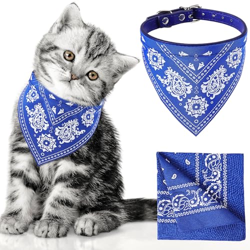Image of Chicingyou Cat Dog Bandana Collar & Owner Matching Paisley Pattern Bandana Women Headband Square Scarf Headwear Puppy Scarf for Small Dog Adjustable Cat Collar Triangle Neckerchief Handkerchief(Blue)