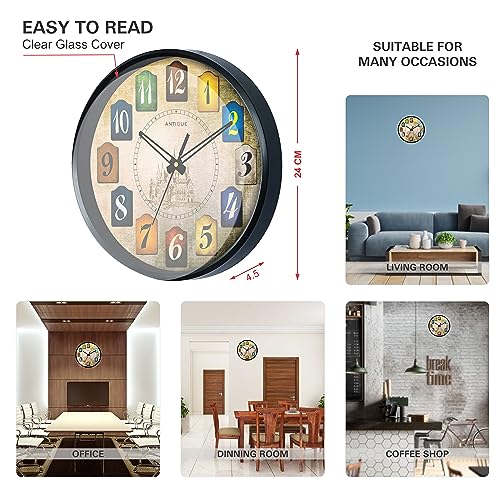 Image of ANTIQUE Plastic Round Shape Wall Clock with Glass (Black Frame, 12.5-inch)