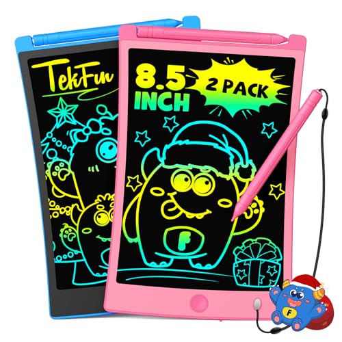 TEKFUN 2 Pack LCD Writing Tablet, 8.5inch Colorful Drawing Tablet for Kids, Erasable Writing Drawing Board with Lanyard, Learning Toys Gifts for 3 4 5 6 7 Years Old Boys Girls Toddlers (Blue+Pink)