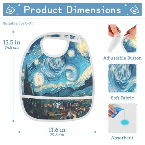 Baby Bibs for Boy and Girls 5 Pack Cotton Adjustable Newborn Bibs for Drooling & Teething, Van Gogh Art4