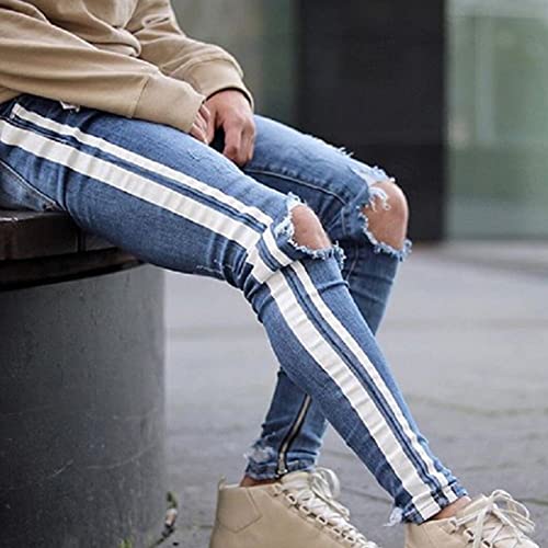 Maiyifu-GJ Mens Skinny Distressed Ripped Jeans Side Striped Ankle Zipper Denim Pencil Pants Destroyed Slim Tapered Leg Jean3