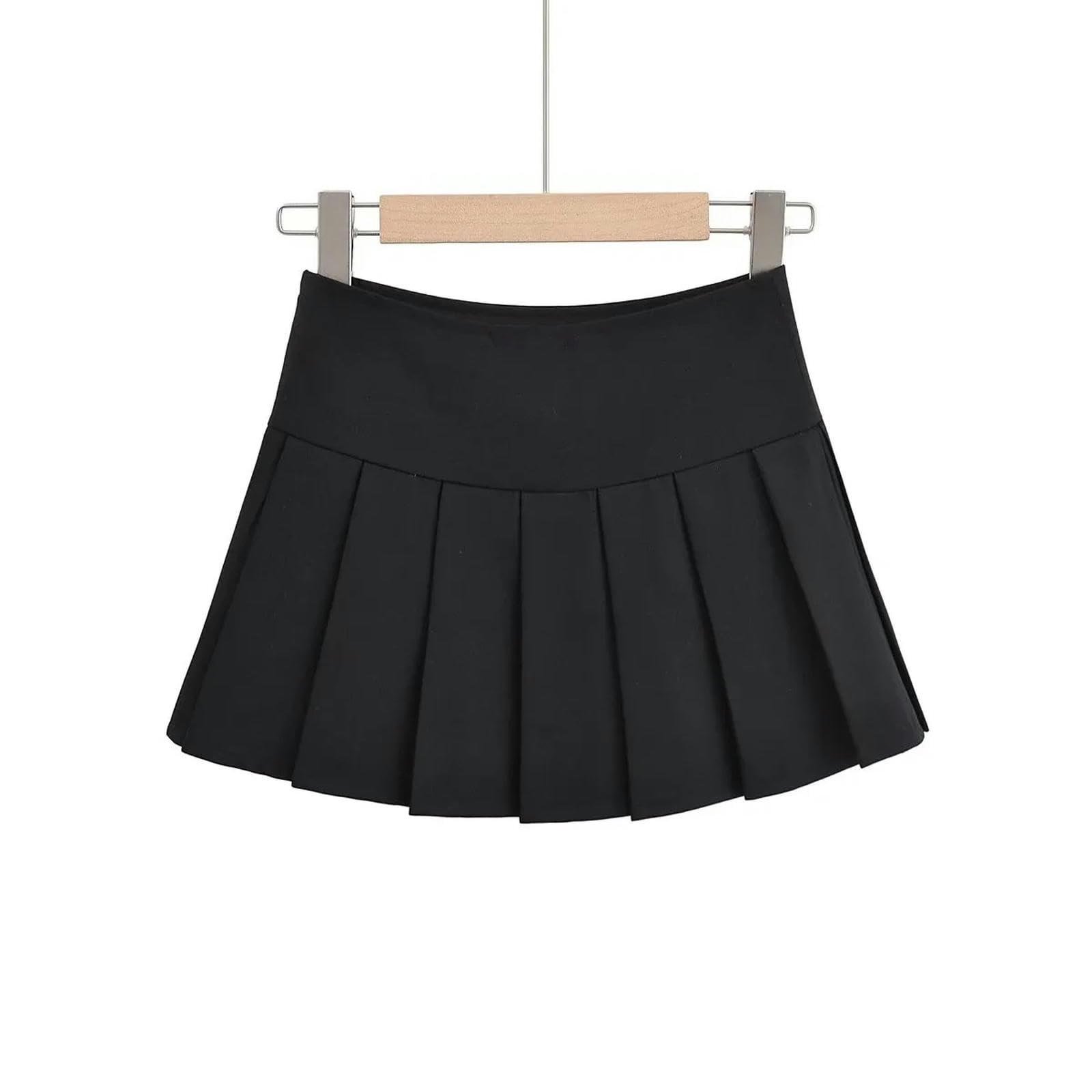 Jupe plissée style européen et américain de couleur unie noire pour femme S
