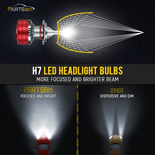 Partsam H7 Led Headlight Bulb, 25000Lm 120W 6500K Cool White High Beam/Low Beam/Fog Lights For Car Halogen Upgrade Replacement, 50000+ Hour Lifespan, Ip68 Waterproof (Pack Of 2) #TOP1