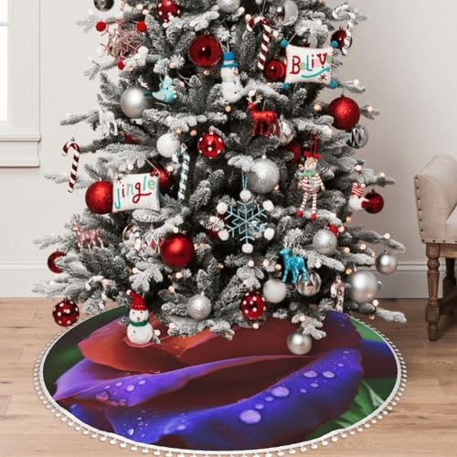 Jupe de sapin de Noël double couche rose à pompons style rustique