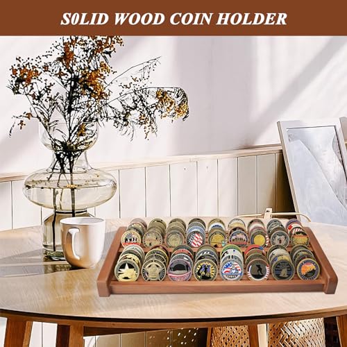 DecoWoodo Suporte para Moedas Challenge, Suporte Militar de Madeira com 8 Fileiras para Moedas, Comp