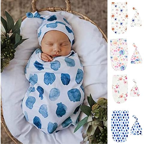 Newborn Baby Receiving Blanket with Hat,Swaddle Sleeping Bag Sack Baby Stroller Wrap Anti-Kick Baby Shower Wrap Headband Set For 0-4Months Boys Girls Cover