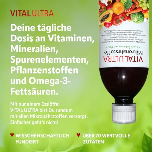 Vital Ultra - 480 ml - Mikronährstoffkonzentrat mit Vitaminen, Mineralien, Spurenelementen, Pflanzenstoffen und Omega-3-Fettsäuren - flüssiges Lebensmittel aus über 70 Zutaten mit bis zu 60 Portionen