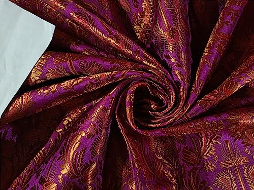 Tissu brocart de soie rose et or 44" d'exception pour haute couture