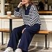 LEO'S VASE 2025 Fall Oversized Two Piece Sets for Women, Wide Leg Travel outfits for women, Striped Knit Matching set (L,Navy)