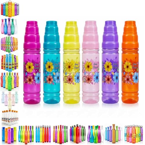 Image of TAVASYA Unbreakable 1 Litre Floral Print Water Bottles | Pack of 3 | Multicolor | Leakproof Screw Cap | BPA-Free | Bottles for Fridge, Gym, Home, Office, School and Travel