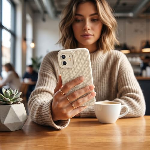 Image of amazon basics Luxury 3D Knitted Texture Soft Silicone Back Cover for iPhone 11 | Slim Fit Shockproof Case with Camera Protection & Non-Slip Grip - Cream