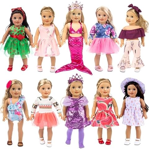 Ebuddy 18 Inch Doll Clothes Doll Accessories 10 Sets Fashion Doll Clothes and Accessories Fit for 18 inch Girl Doll,Most 18 Inch Dolls(No Doll) Cover