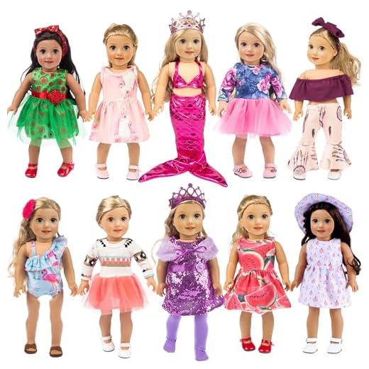 ebuddy 10-Sets Fashion Doll Clothes and Accessories with Popular Elements Horn Style,Unicon,Flamingo,Mermaid,Princess Dress for 18 inch American Girl Doll ,Our Generation Doll