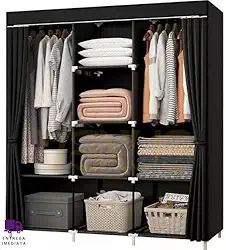 Guarda Roupa Dobrável Preto Organizador de Roupas 3 Portas Multiuso Armário Camiseta Calça