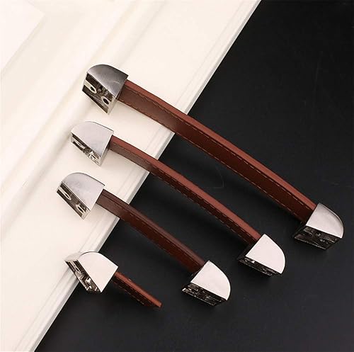 Miniatura 6 de 6 tiradores de herrajes para muebles, manijas de armario, manijas de armario, pomos de cocina de metal y cuero (un solo agujero)