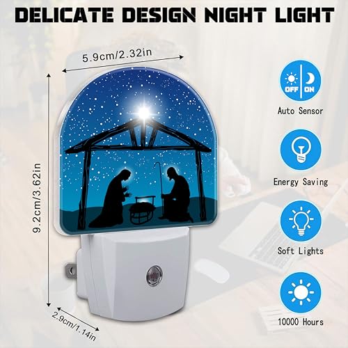 Image of Nativity Night of Jesus Night Light for Kids,Christmas Christian Jesus Plug in Night Light with Dusk to Dawn Sensor, 0.5w Energy Saving Nightlight for Hallway Stairway Kitchen Bedroom