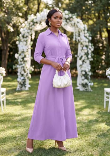 Image of Runwind Women Church Maxi Dresses 3 /4 Sleeve Button Down Print Casual Office Dress African