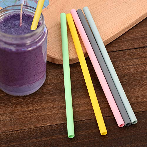 Sunseeke Reusable Silicone Straws Set - Odorless, 12 Standard Reusable Drinking Straws, 4 Carry Pouch, 2 Cleaning Brushes, Food Grade Platinum Silicone - 8 1/2" Long #TOP3