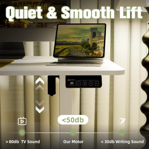Image of ERGOMAKER 63 inch Electric Standing Desk, Adjustable Height, Sit Stand Up Desk for Home Office & Computer Workstations, Memory Controller, White