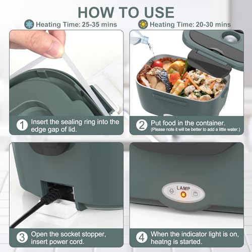 Herrfilk Electric Lunch Box Food Heater, 3 in 1 Ultra Quick Heated Lunch Boxes for Adults, 12V/24V/110V Portable Food Warmer for Car/Truck/Office With Fork Spoon and Insulated Carry Bag by Herrfilk - Image 6