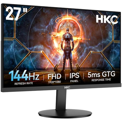 HKC V2718S - 27 Zoll 1080p FHD 144 Hz IPS Eye-Care-Monitor für das Homeoffice, 5 ms, 99% sRGB, 1920x1080, Adaptive Sync, Low Blue Light mit HDMI 1.4 & VGA, unterstützt VESA - Schwarz