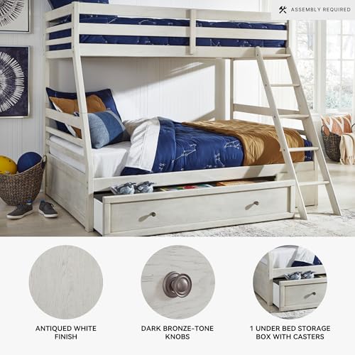 Image of Signature Design by Ashley Twin Over Full Bunk Bed with Storage, White | Antique white finish, Under bed storage, Hardwood solids, birch veneer and MDF substrate, Youth bedrooms, Robbinsdale