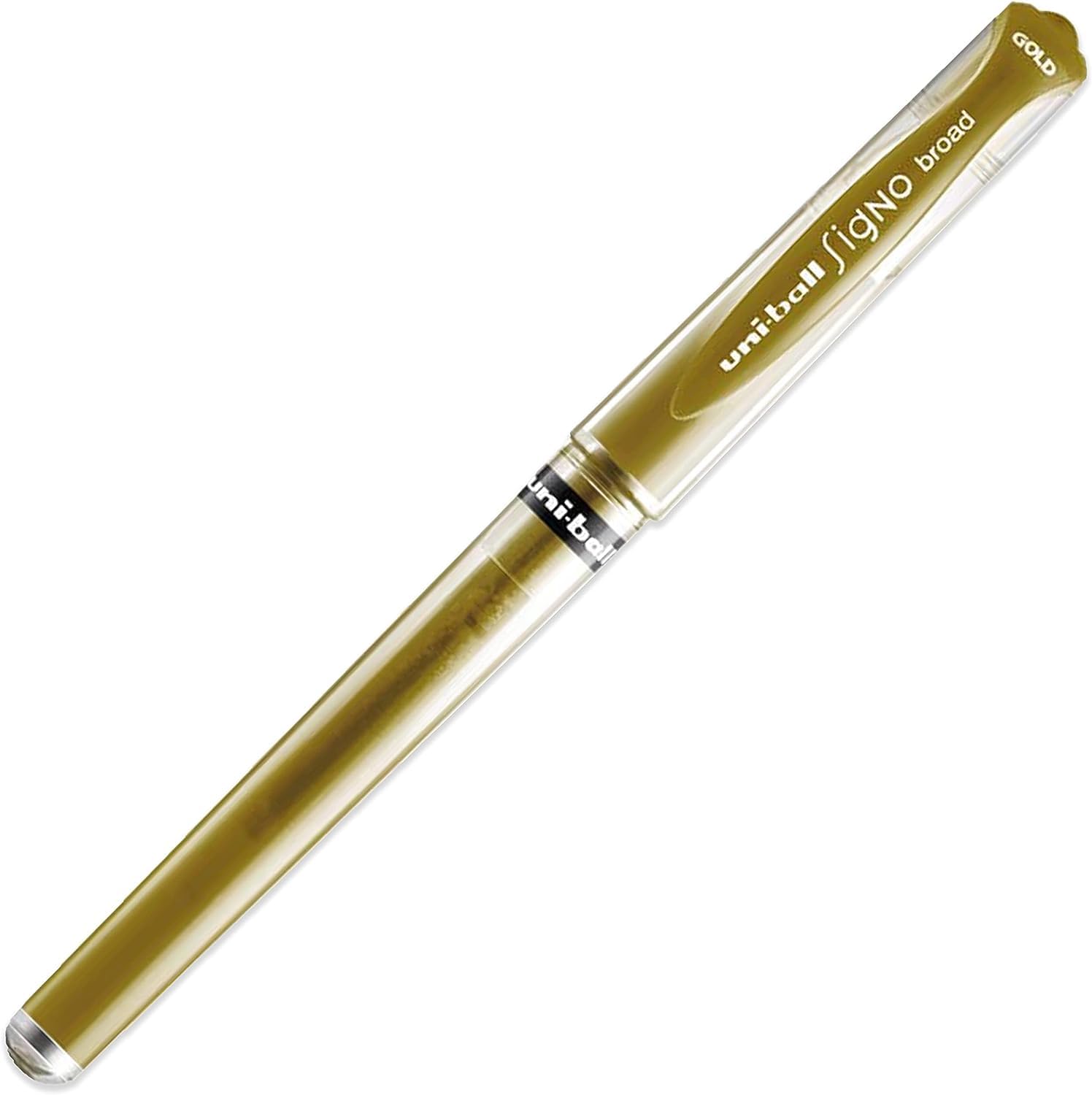 uni-ball Signo Pen Broad Metallic Gel Ink Rollerball - Metal 1mm Tip Nib 0.65mm Line Width With Rubber Grip - UM-153 - Gold (8) - Image 4