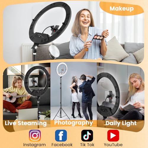 Image of 22 inch Foldable Ring Light with Stand 75 inch Tripod & Lockable Wheel /LED Display, for Live Tattoo Makeup Video Recording Barber Photography