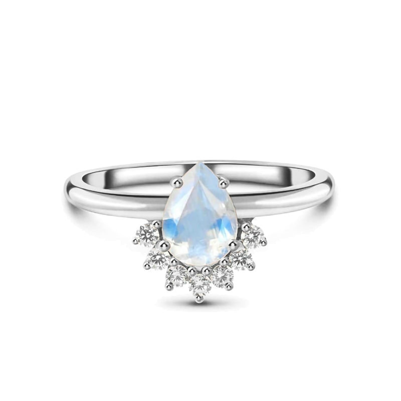 Anillo de promesa para ella, oro blanco de 9 quilates, 14 quilates, 18 quilates, anillo de promesa suave para mujer con piedra lunar en forma de pera y diamante