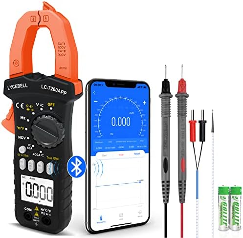6000 Counts Clamp Meter & Bluetooth, Digital AC DC Voltage Current Amp Ohm Meter TRMS NCV Detector, Clamp Multimeter for Resistance Diode Continuity Temperature Car Electrical Tester 7200-APP