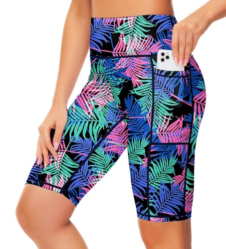 Image of AOBUTE Womens 9 inch /10 inch /11 inch Long Swim Board Shorts High Waisted UPF 50+ Biker Shorts with Pockets