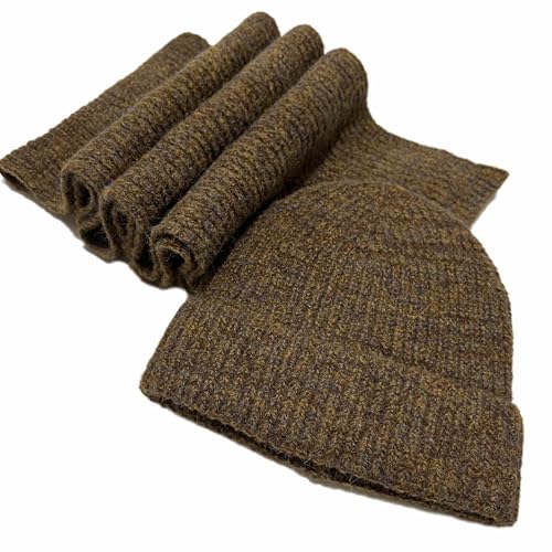 Reyox Unisex Winter Warm Knit Beanie Hat and Scarf Set Coffee