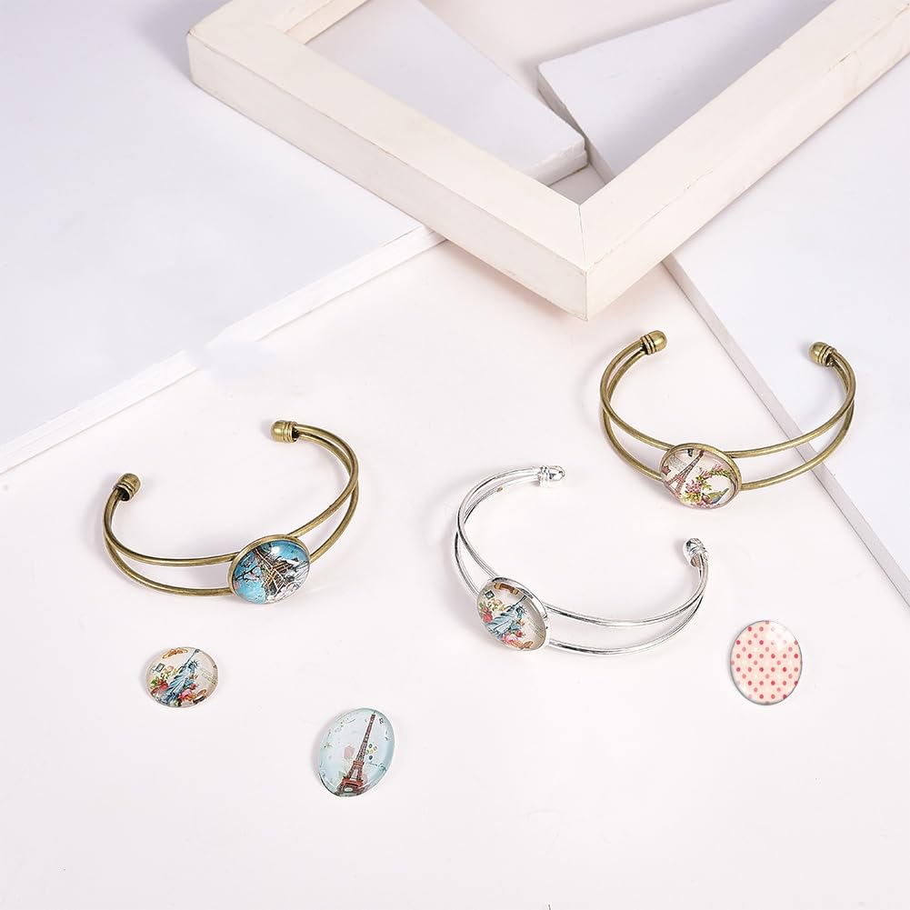 DUGYIRS Instellingen van de armband – 12 stuks, armband 20 mm, dienblad met 20 mm, transparante glazen cabochons voor het maken van sieraden