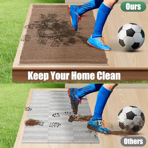 IM HOME 2 Pieces Chenille Absorbent Outdoor Doormat 36" x 24", Washable Muddy Door Mats for Dog Non Slip Indoor Doormats Dog Mat for Muddy Paw Front Inside Doormat for Entryway Dark Camel