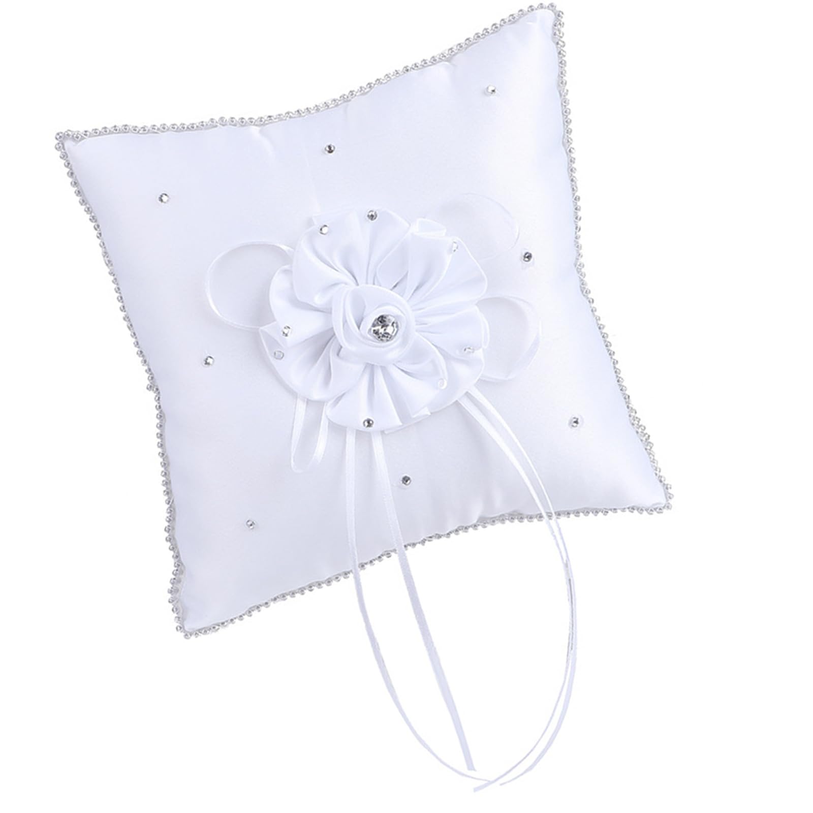 JSGHGDF Handcrafts Wedding Rings Pillow with Bowknot Rhinestones Decoration Soft Square Jewelry Bearer Bridal Ceremony Accessory Wedding Ceremony Pillow