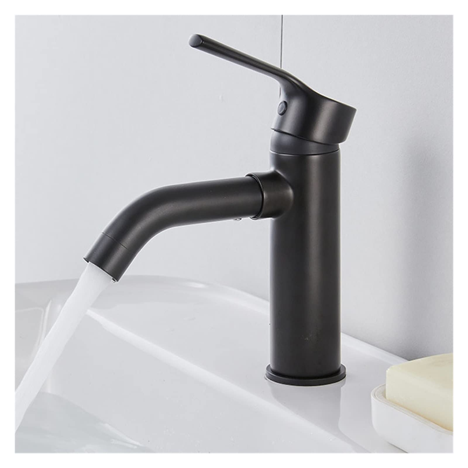 Mitigeur de lavabo en laiton noir et chrome avec réglage précis eau chaude et froide