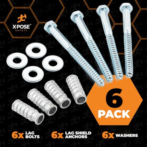 Image of Xpose Safety Parking Stoppers Concrete Anchors, 1 /2 inch x 6 inch Lag Bolts, 6 Pack