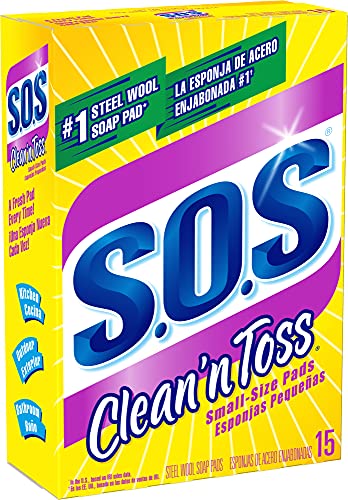 S.o.s Clean N' Toss Steel Wool Soap Pads, Home Cleaning Pads, Reusable Soap Scrubbers, Grease Cleaner, Outdoor, Bathroom Or Kitchen Cleaning, Small Size Pads, 15 Count #TOP4