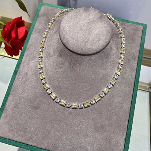 925 Sterling Silver Emerald Cut Simulated Moissanite Citrine Gemstone Necklaces for Women Wedding Jewelry