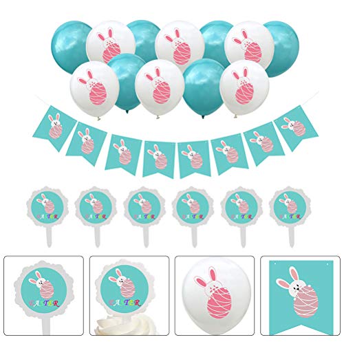 Cabilock 1 set paasfeest decoraties met konijntje banner ballonnen en taart toppers - Image 5